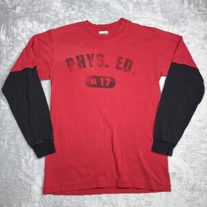 Vintage Big Ball Sports Layered Long Sleeve Shirt Mens M Red Black Phys Ed